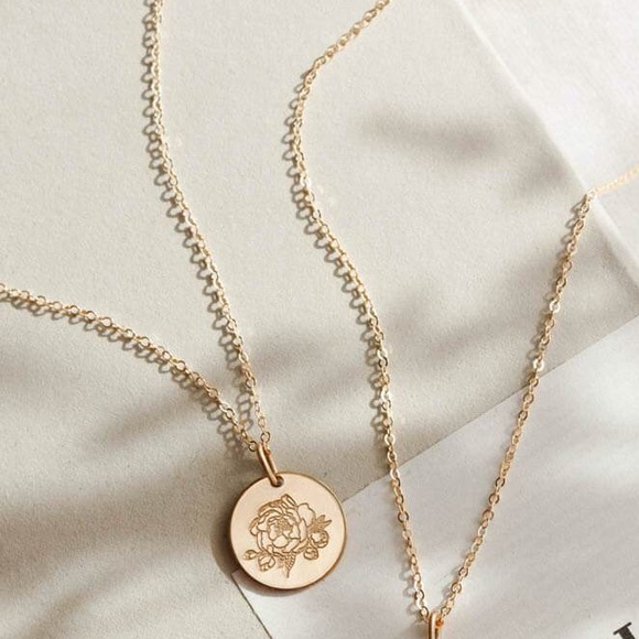 Peony November Birth Flower Engraved Boho Necklace - Picture 3 of 16